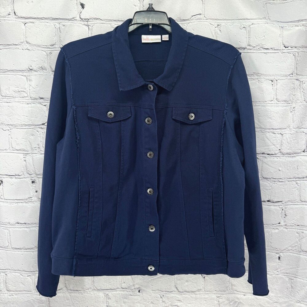 Belle Jean Jacket Women's XL Navy Blue Mixed Media Denim & Knit Classic Stretch